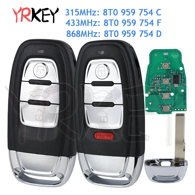 Car Smart Remote Control Key for Audi RS4 RS5 S4 S5 Q5 A4L A5 A6 A7 A8 Auto Semi Keyless 315MHz/433MHZ/868MHZ 8T0 959 754C/D/F