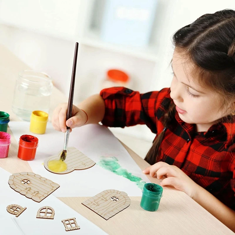 Sem pintura Mini porta de madeira e Windows House, Kit artesanal para decoração do jardim, conjunto de 48