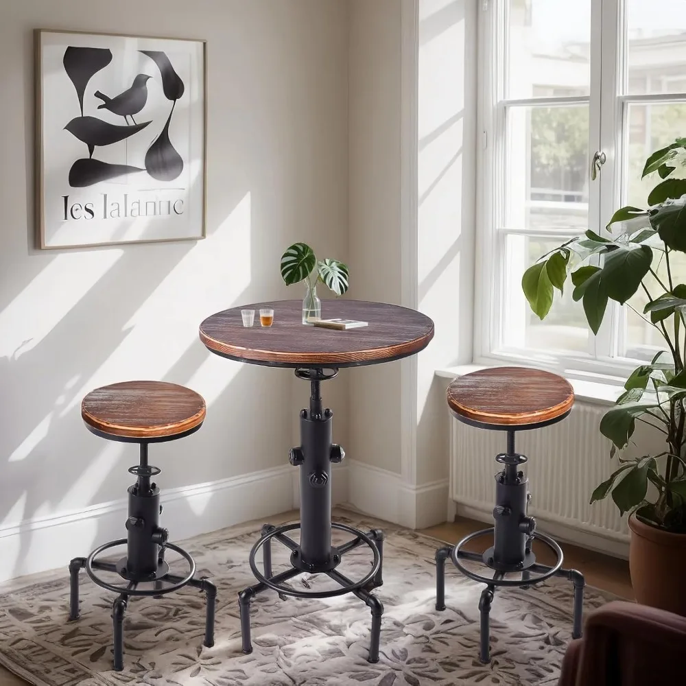 طاولة بيسترو صناعية طويلة 32.3-36.2، طاولة حانة دوارة قابلة للتعديل، طاولة بيسترو للمطبخ وتناول الطعام والقهوة، صنبور معدني أنيق