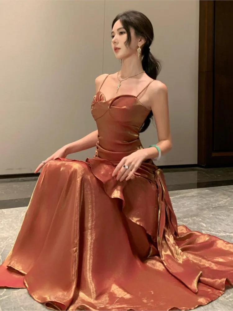 ผู้หญิงเซ็กซี่ชุดยาวฤดูร้อนภาษาฝรั่งเศสคํา Ruffled Vintage ชุดเดรสวันเกิด Party Prom ชุดราตรี 2025 ใหม่