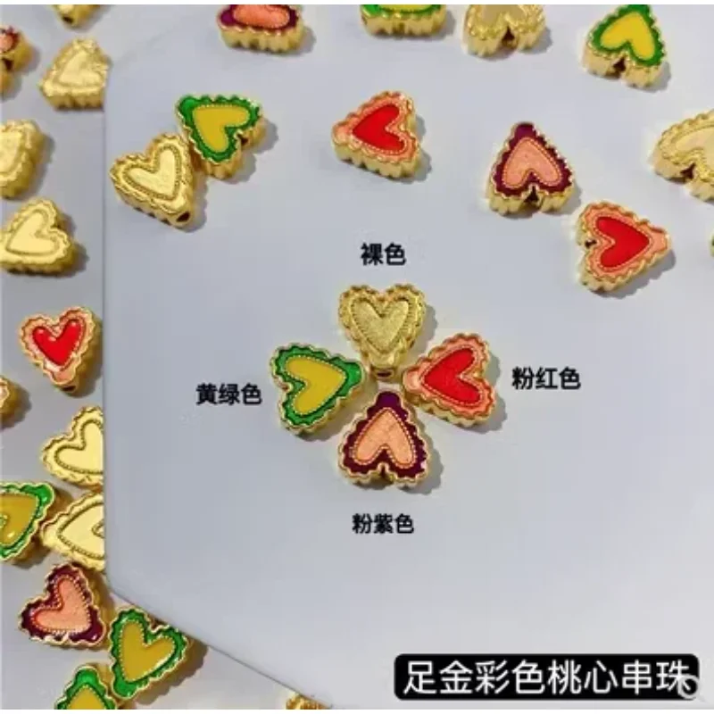 

24k gold loose beads heart shape charms colorful beads gold jewelry accessories