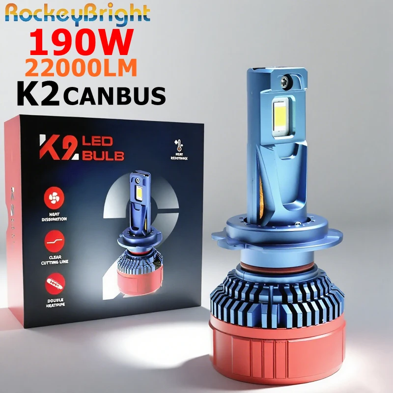 

K2 Высокая мощность 190 Вт 22000LM H7 Автомобильный светодиодный светильник 12 В H4 Светодиодная лампа для фар Canbus H1 H3 H7 H8 H9 H11 9005 Светодиодная фара для BMW