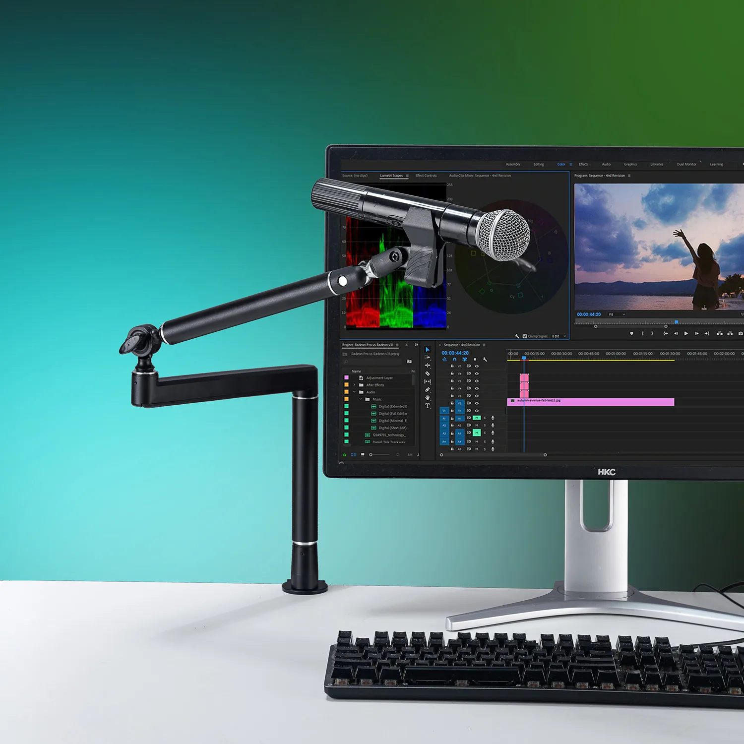 Rotatable Adjustable Aluminum Alloy Mic Arm With Desktop Mount For Broadcasting