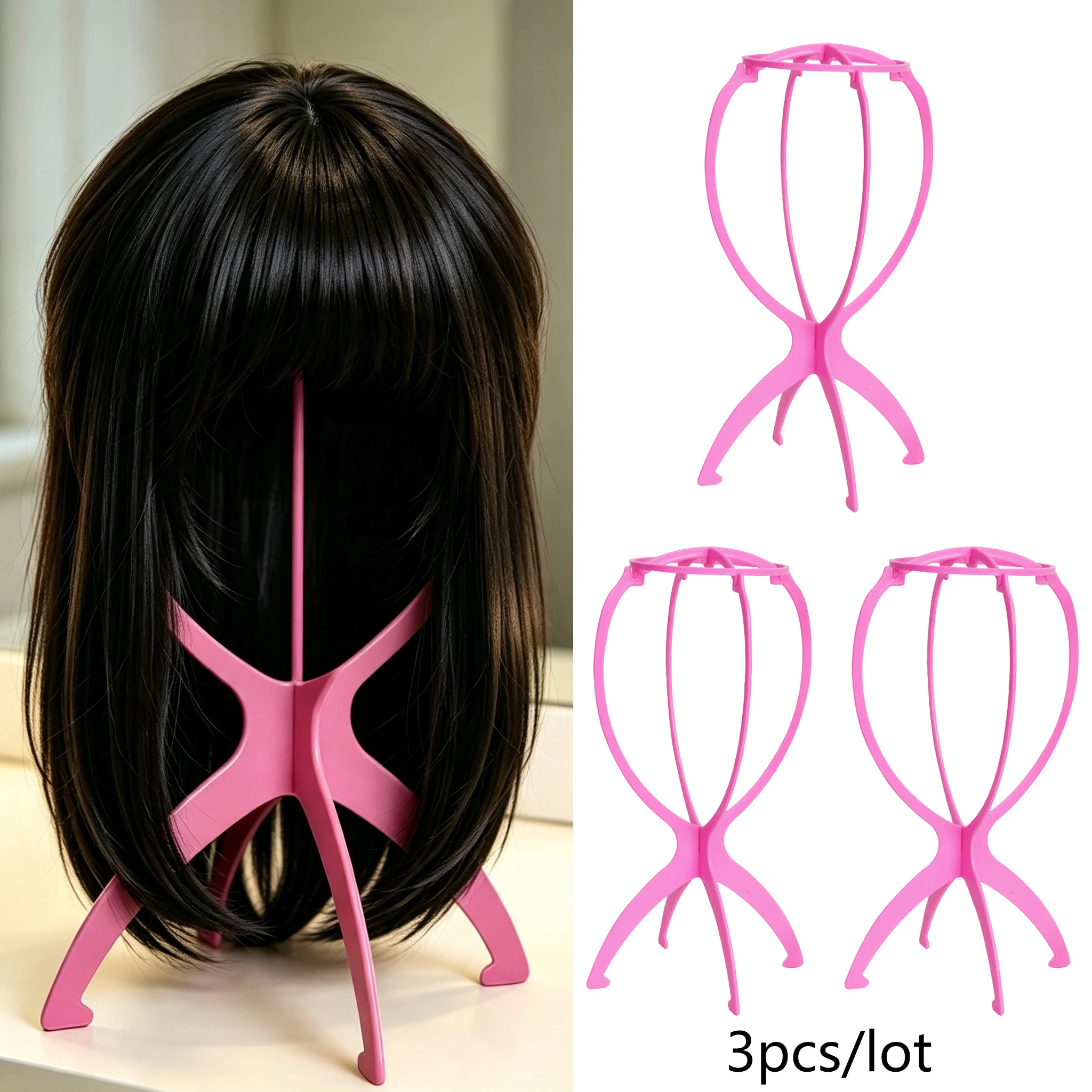 Collapsible Wig Stand Portable Plastic Wig Holder, Foldable Wig Display Storage Rack for Synthetic Fiber Cosplay Wigs, Halloween