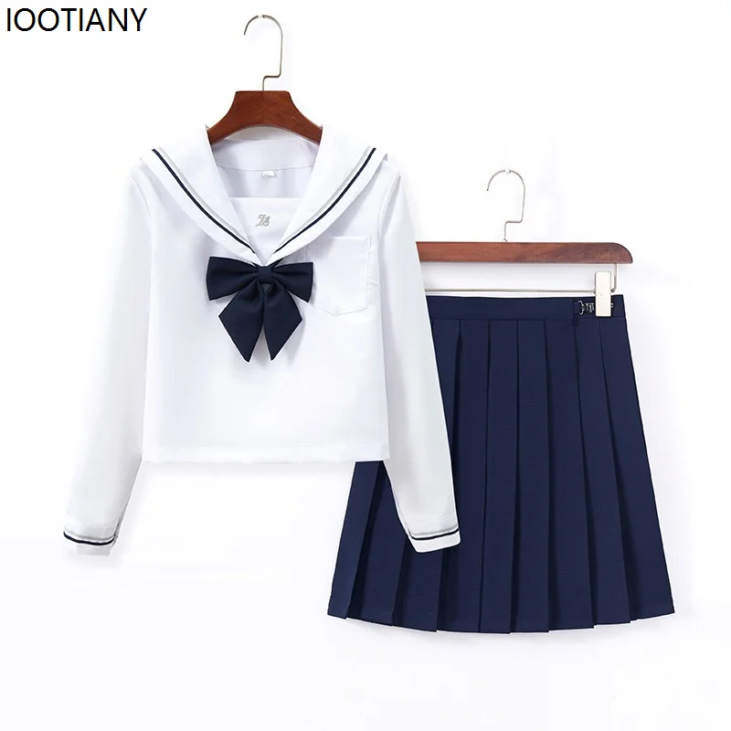 Japanese Female Student Jk Skirt Suit White Basic Style College Style Sailor Suit Bow Pleated Skirt High School Student Uniform