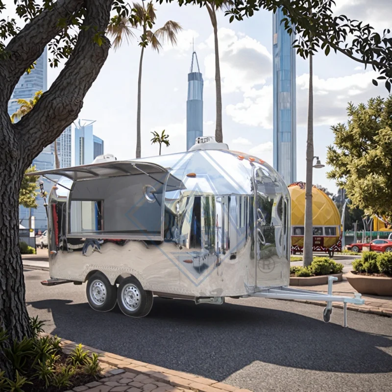 custom.Large Food Trailer Full Kitchen Coffee Shop Pizza Food Cart Fully Equipped Kitchen Commercial Stainless Steel Food Truck