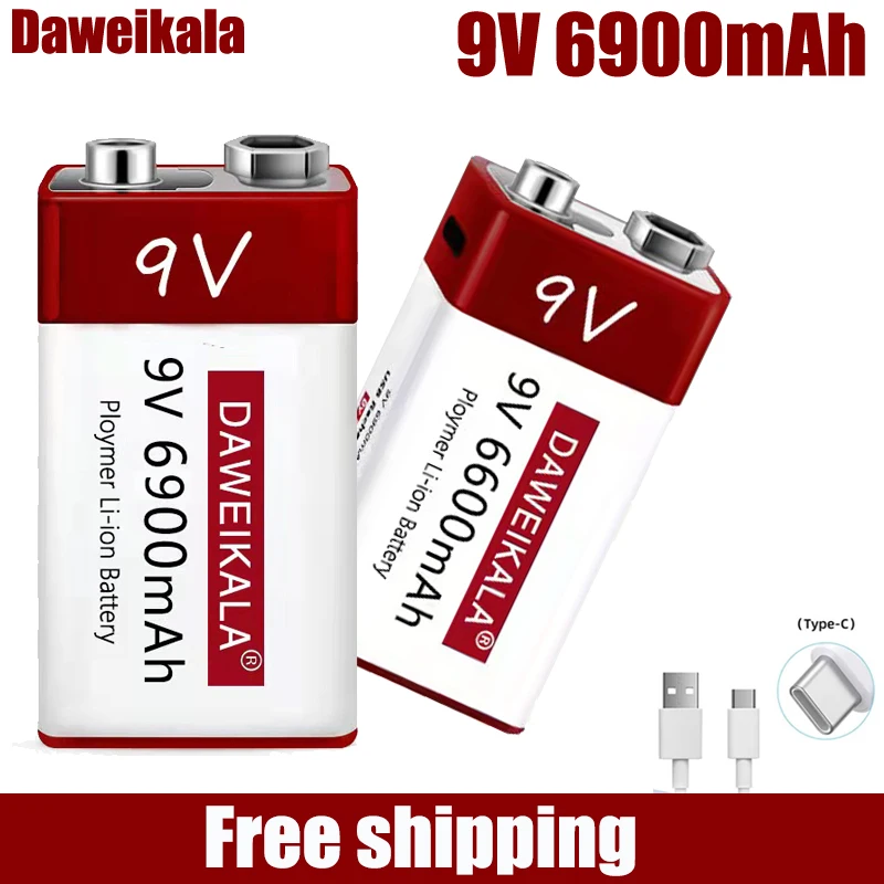 9V Battery 6900mAh li-ion Rechargeable battery Type-C Batteries 9v USB lithium for Multimeter Microphone Toy Remote Control