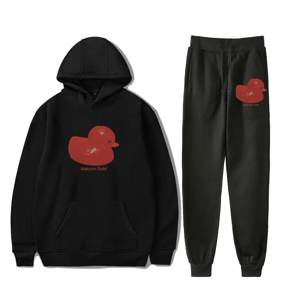 Conjunto de Moletom com Capuz e Calças de Moletom Malcolm Todd Duck 2 Peças com Estampa Gráfica, Traje Casual para Treino Diário