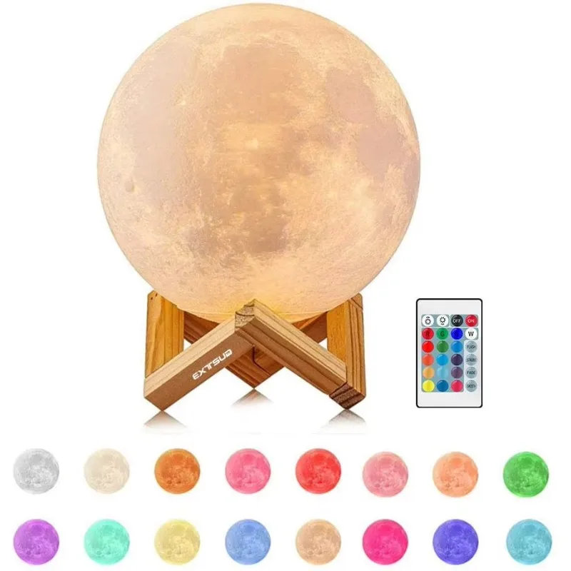 

PVC Moon Light Gift Charging 16 Colors Touch Change Remote 3D Printing Globe Moon Light