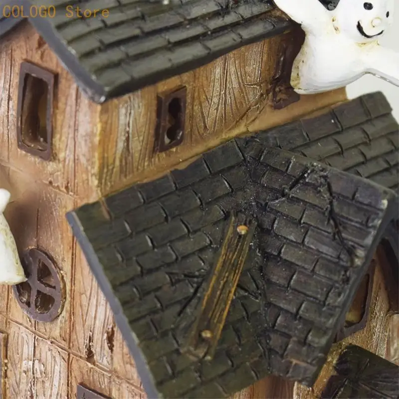 White Figure Halloween House Ornament in Resin with Light-Up Feature D0LD