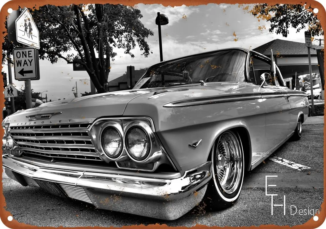 Impala Lowrider Vintage Poster Blechschild Aluminiumschild, Home Kitchen, Herrenhöhle, Bar, Garage Wanddekoration,
