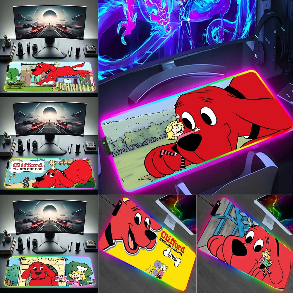 

Clifford the Big Red Dog RGB Pc Gamer Keyboard Mouse Pad Mousepad LED Glowing Mouse Mats Rubber Gaming Computer Mausepad