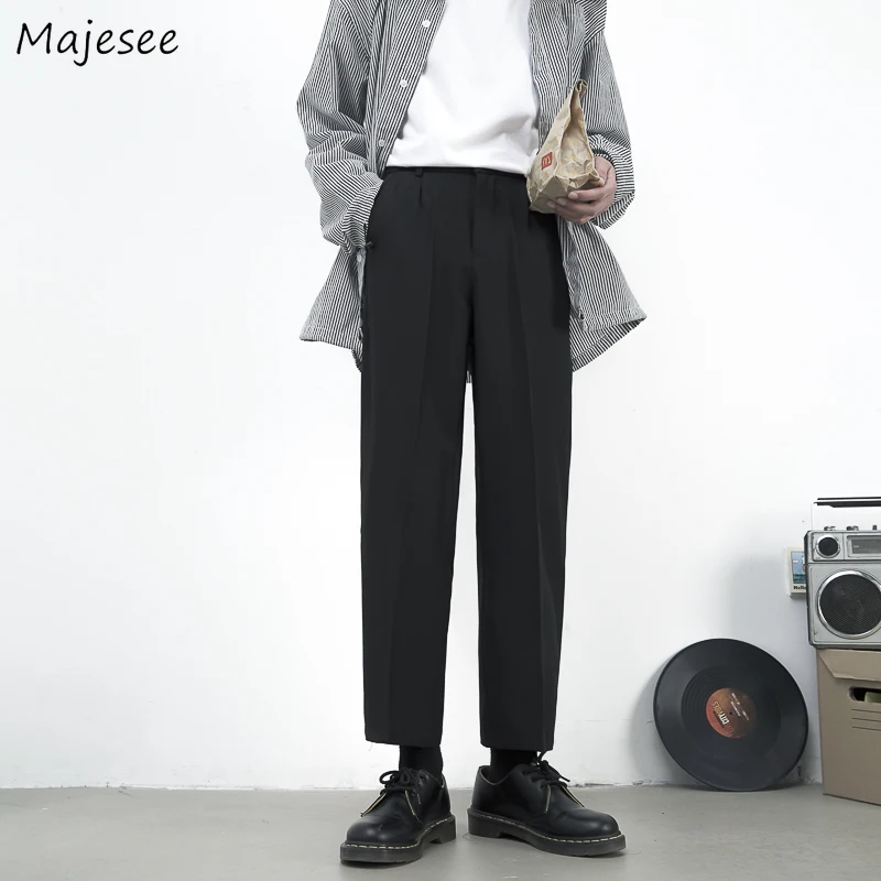 

Men Casual Straight Pants Black Simple Design Korean Style Spring New All-match Popular Bottoms Students Fashion Ankle-length