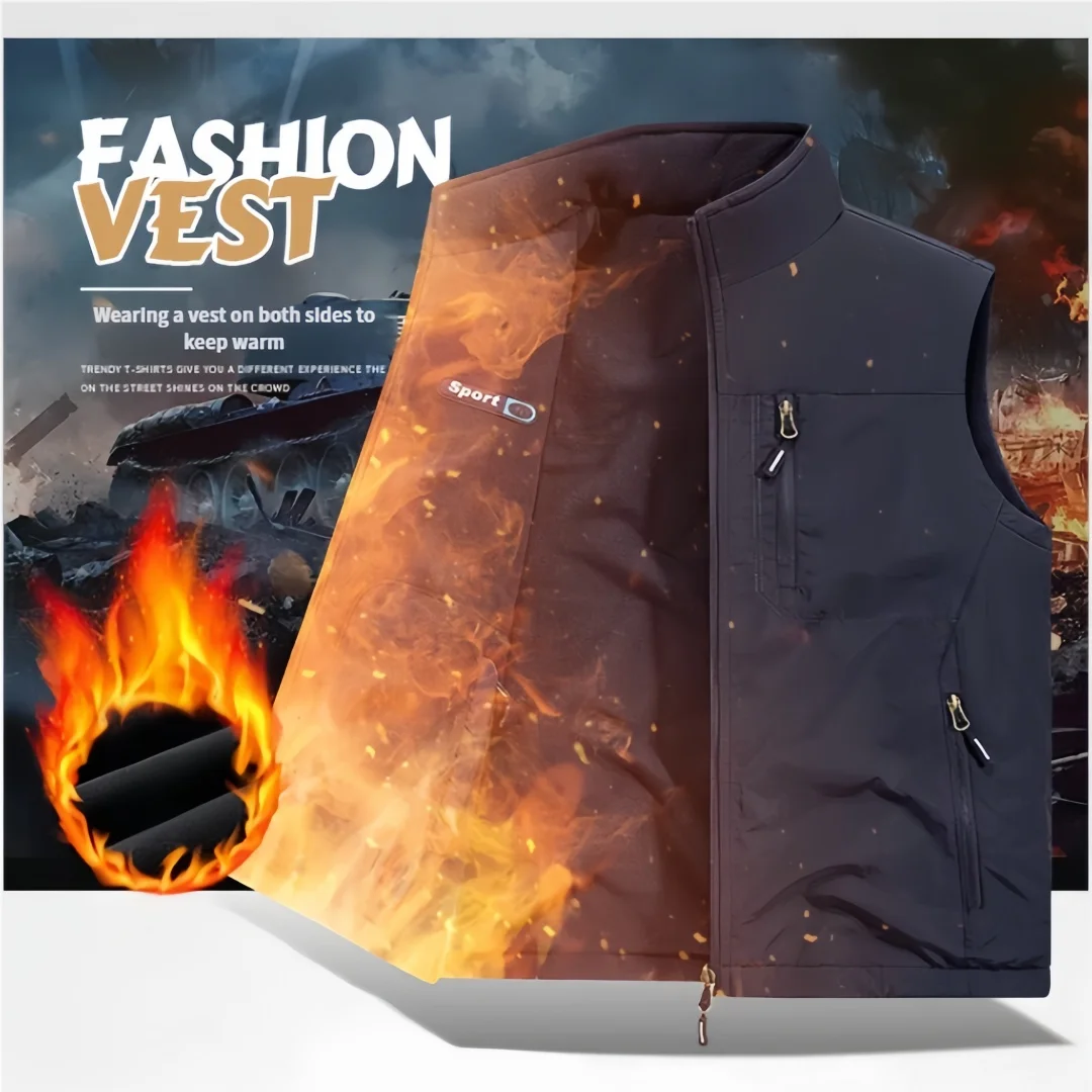 Men's Thickened Fleece Double-Sided Vest Autumn Winter Warm Outerwear Slim Fit Casual Style Daily Jacket