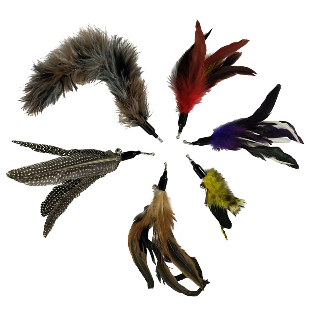 

6pcs Cat Teaser Feather Replacement Refill Toy and Furry Attachments For Cat Kitten Toy Wands