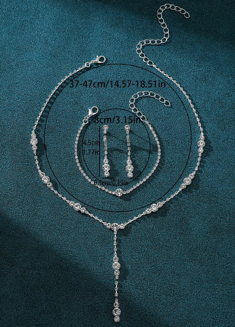 Комплект свадебных украшений со стразами — серебряное ожерелье, серьги и браслет для свадьбы и вечеринки