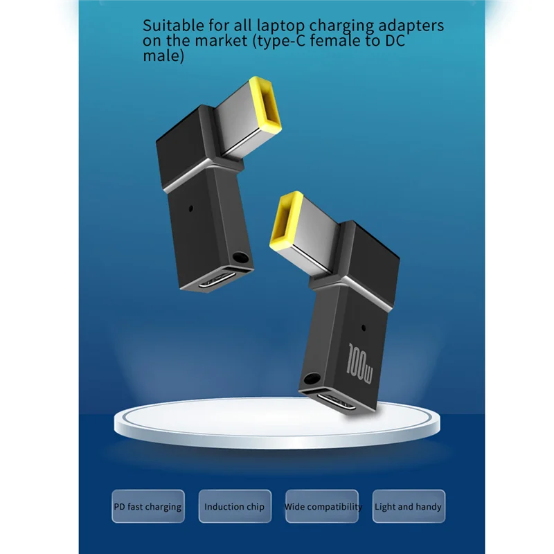 100W USB Type C Female to Square PD Plug Converter USB-C Fast Charging for Laptop DC Power Adapter Connector