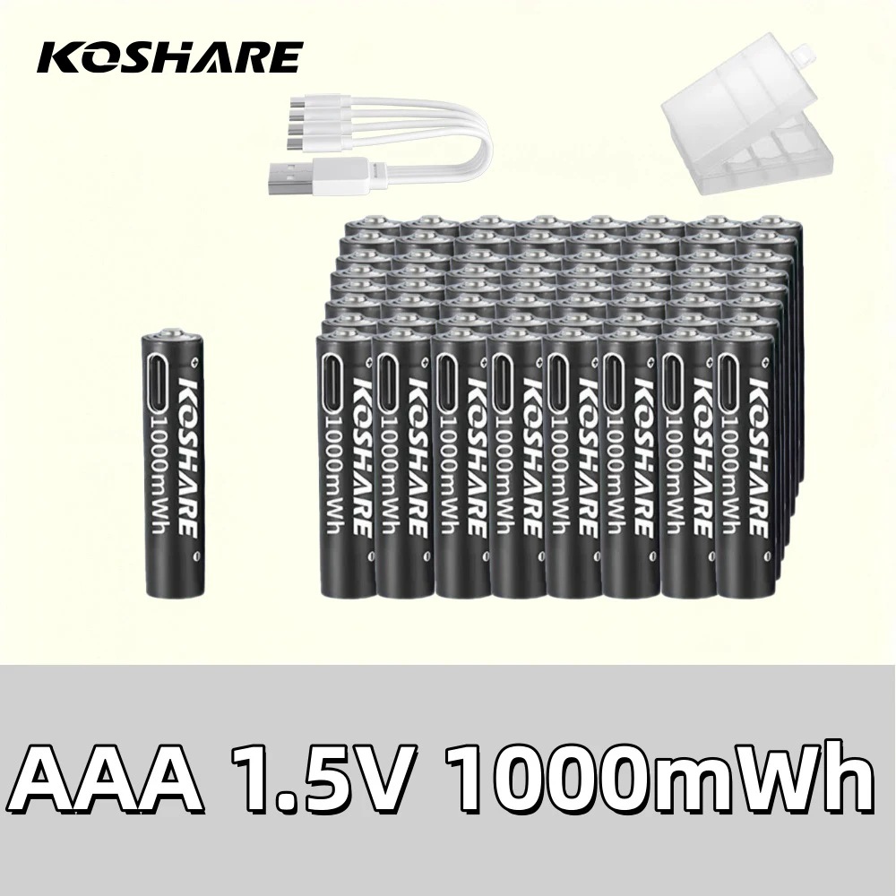 

KOSHARE AAA 1.5V Li-ion Rechargeable Batteries 1000mWh Type-C Lithium AAA Battery For Toys MP3 Player Thermometer Keyboard