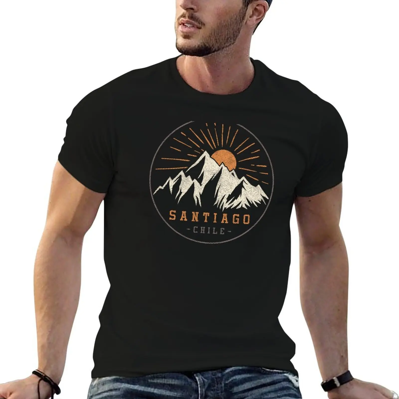 

Santiago Chile Vintage Mountains Sunset Retro Souvenir T-Shirt cotton t shirts high quality mens graphic t shirts T-Shirt