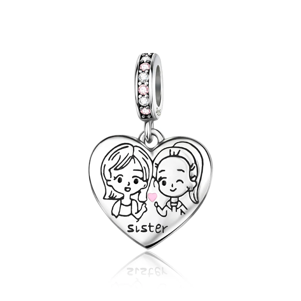 

Danturn 925 Sterling Silver Original Beads Sisters Dangle Charm fit Snake Chain Bracelet Fashion Women Jewelry Making
