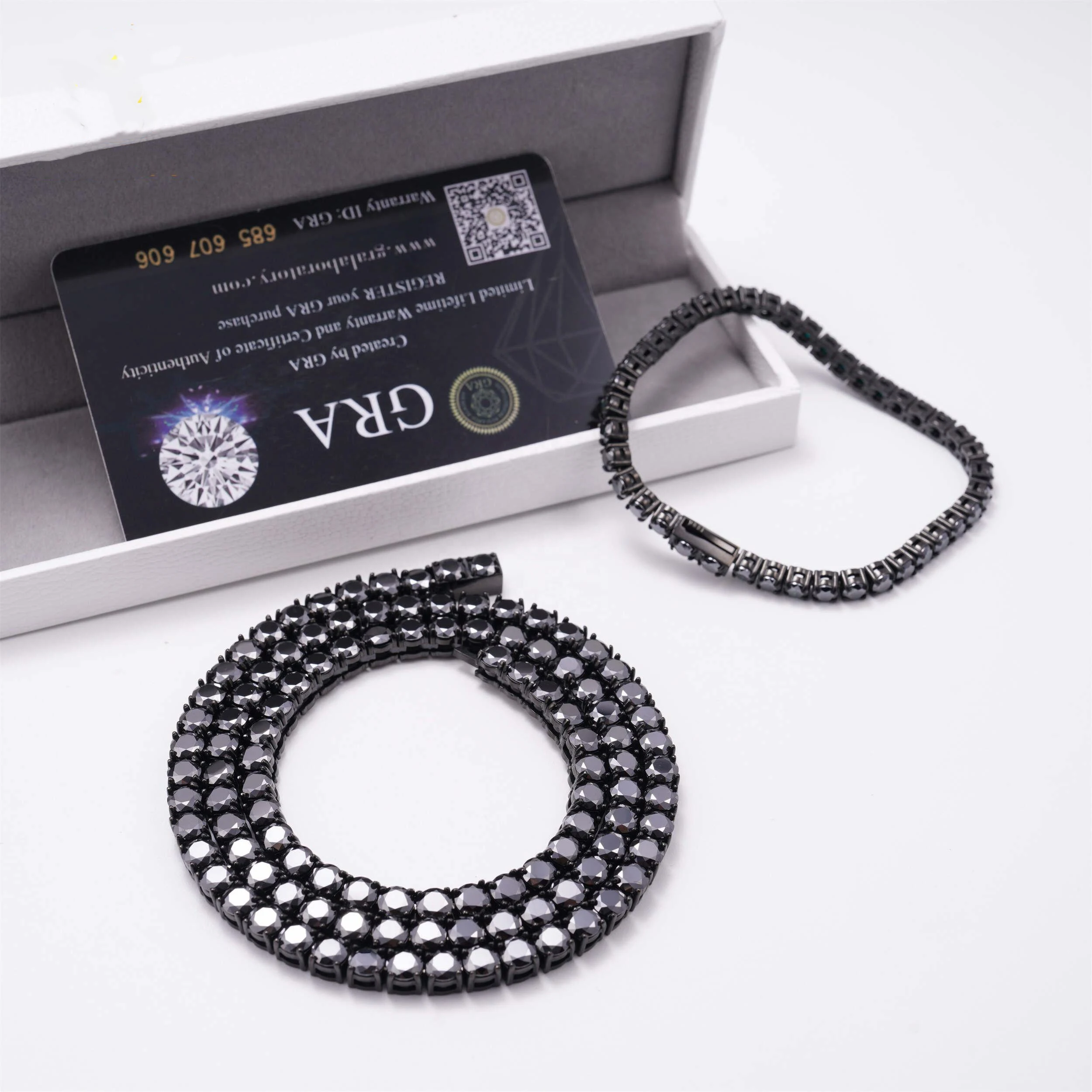 

Wholesale Price Solid 925 Silver Hip Hop Jewelry Bracelet Necklace Iced Out 2 to 6.5mm Black VVS Moissanite Diamond Tennis Chain