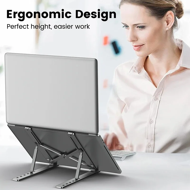 Adjustable Foldable Aluminum Alloy Laptop Stand, Portable Lifting Cooling Non-Slip Notebook Computer Holder Bracket