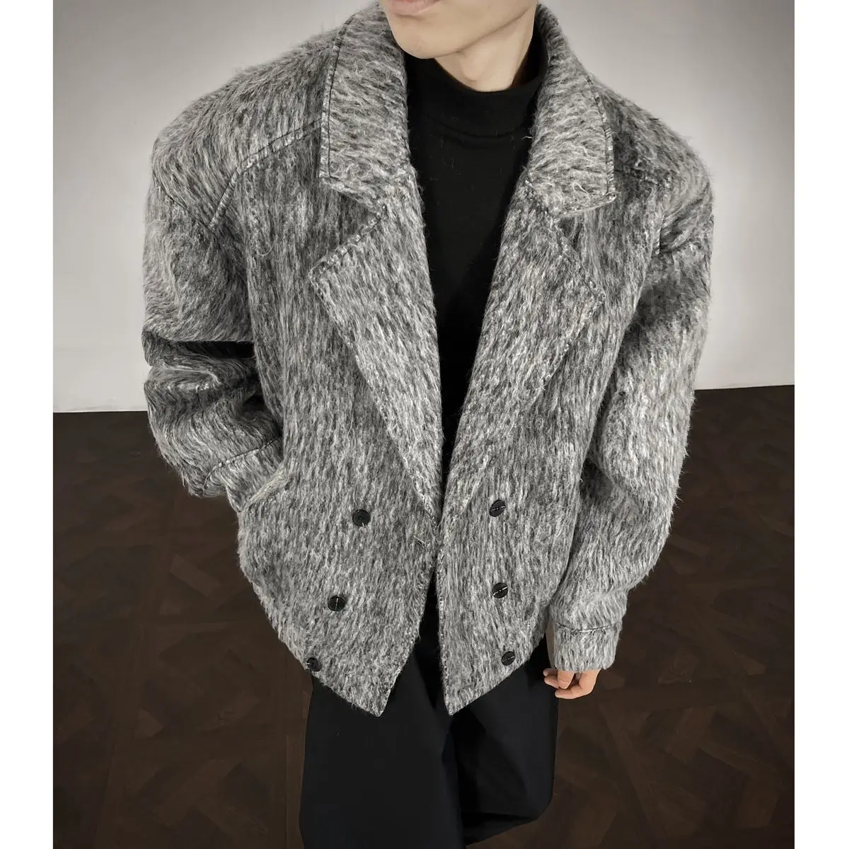 

Wool Blend Jacket Man Elegant Long Mens Fleece-Lined Waterproof Windproof Snow Hiking Camping Outdoors Skiing Snowboarding Style