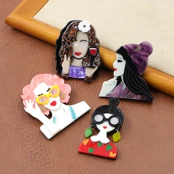 CINDY XIANG Acrylic Wear Red Hat Girl Brooch Acetate Fiber Pin Beautiful Lady Pin
