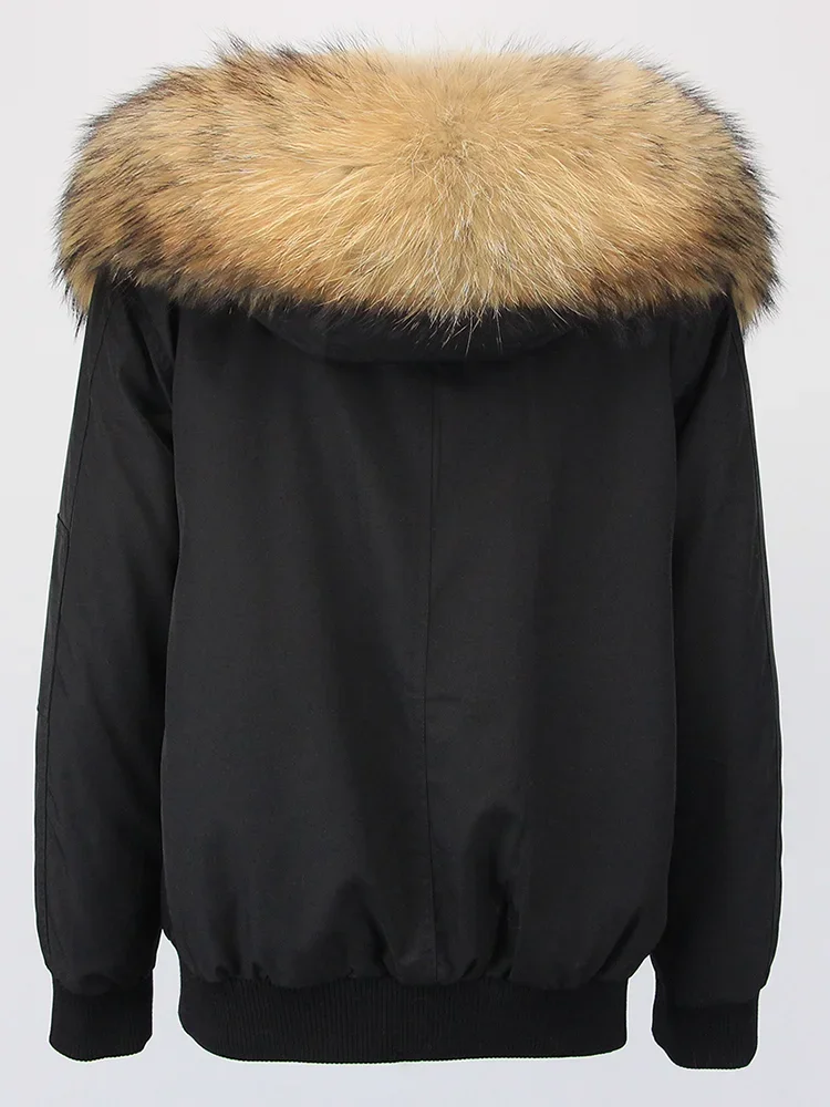 Manteau en fourrure naturelle à capuche pour femme, veste d'hiver, blouson aviateur, parka à col en vraie fourrure de raton laveur, optique chaude, streetwear, 2024