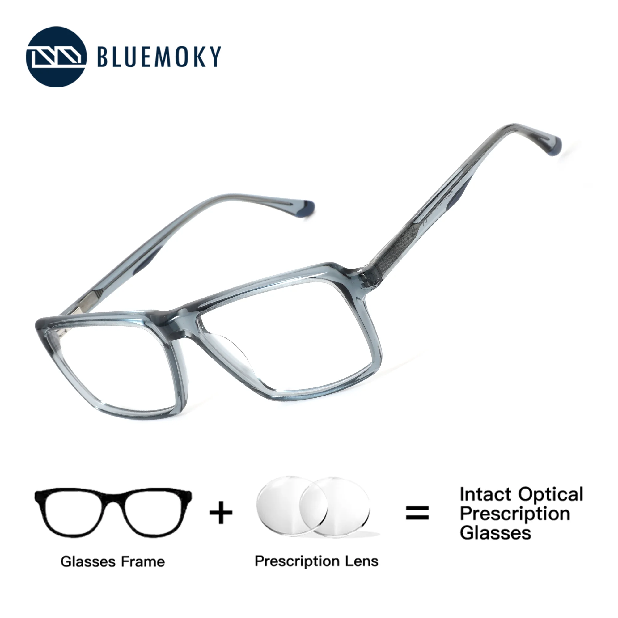 

BLUEMOKY (L Size) Man Square Acetate Prescription Glasses Men Myopia Nude Focus Discoloration Photochromic Multifocal Glasses