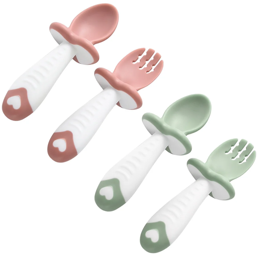 Baby Dinning Utensil Food Supplement Spoon Silicone and Fork Complementary Silica Gel Child