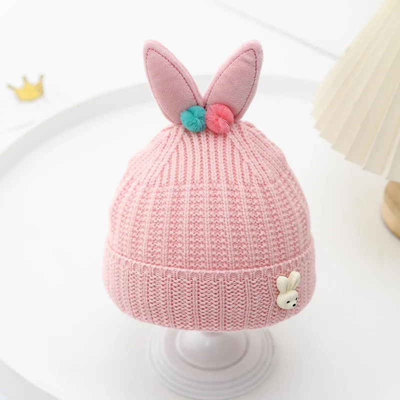 

5 Colors New Style Winter Baby Hats for Girls Cute Bunny Knit Beanie Hat Double-Layer Warm Infant Caps Accessories 3-24M