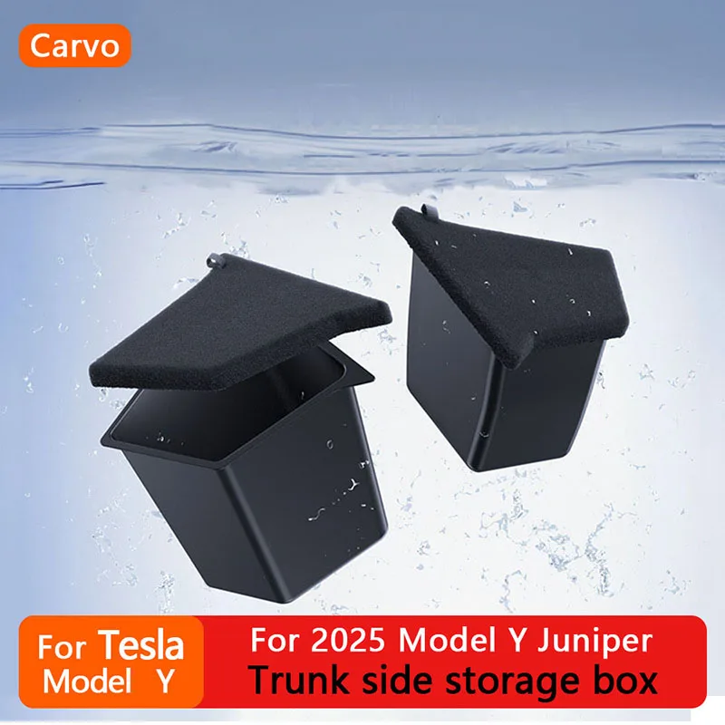 

For Tesla Model Y Juniper 2025 Rear Trunk Side Storage Box Cargo Organizer TPE Bin Box Flocking Mat Partition Board Accessories
