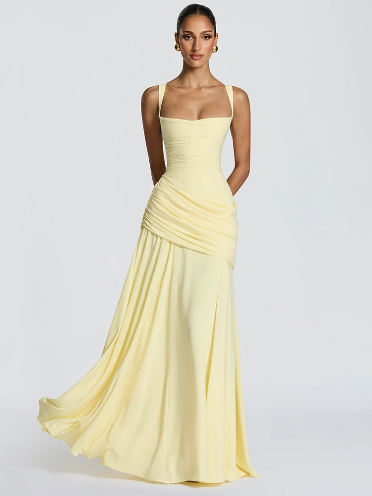 Blifanbo Elegante Vestido Maxi Sexy Fruncido para Mujer, Bodycon sin Espalda, sin Mangas, de Cintura Alta, Liso, para Fiesta/Club, Largo, Primavera Verano