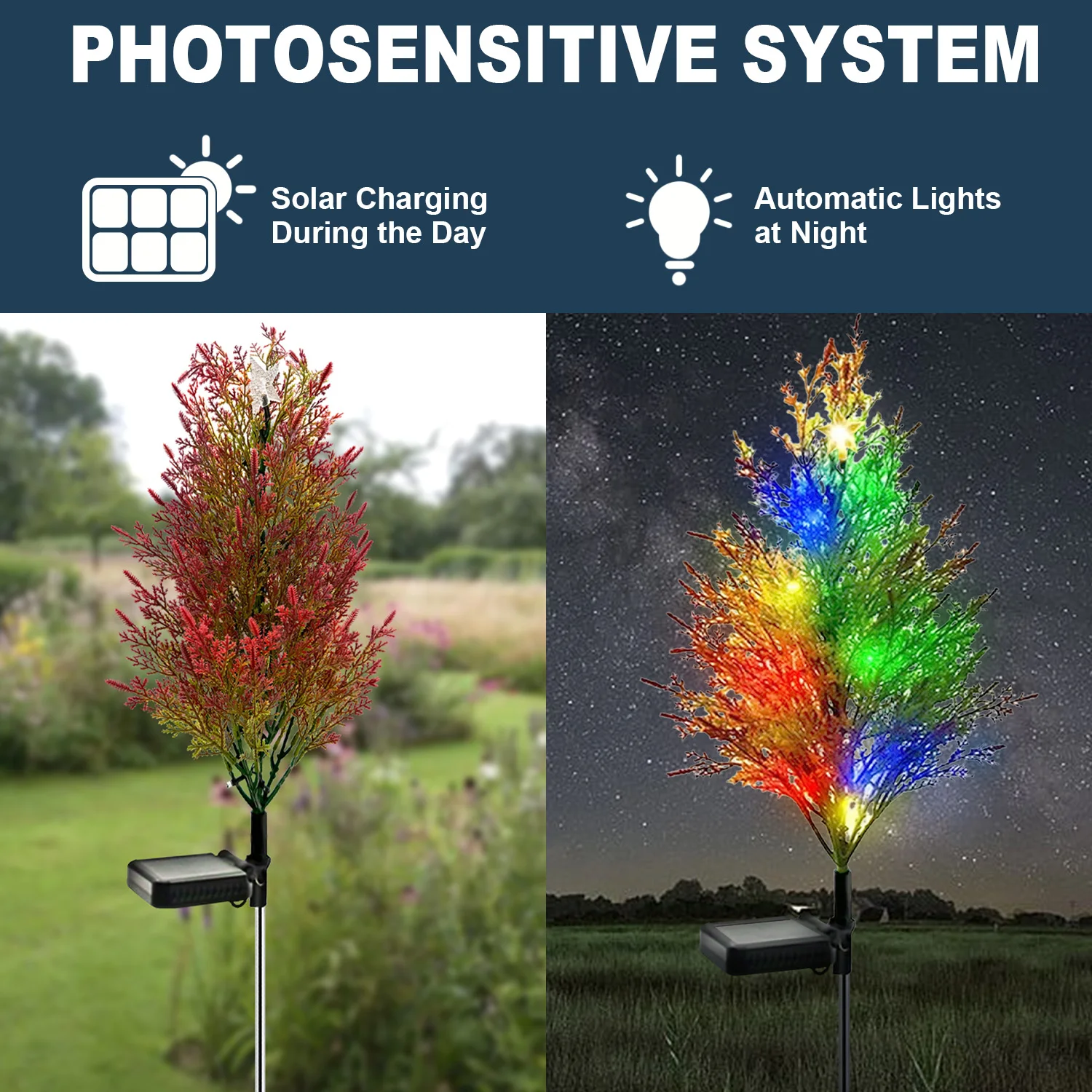 1 Pc Solar LED Tree Light Multi-color Variation Waterproof Outdoor Halloween Christmas Decoration Atmosphere Light
