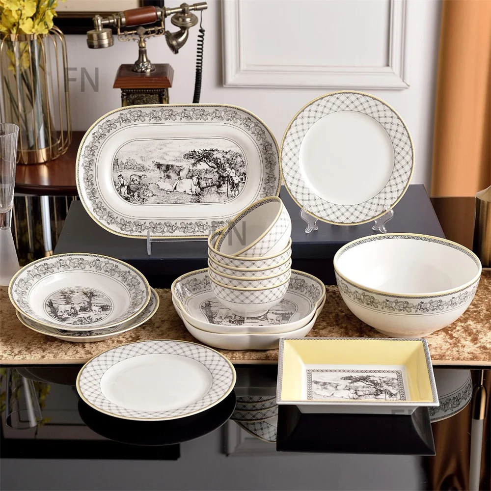 Vintage Ceramic Tableware Plate Saucer Coffee Cup Saucer Rice Bowl Tableware Set Housewarming Gift Kitchen Accessories - view 2