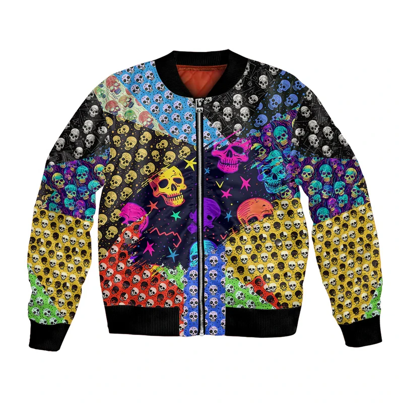 New Vintage Skull Bomber Jackets 2024 Autumn 3D Printing Jacket Hoodies Men/Women Casual Baseball Uniform Streetwear Sweatshirt