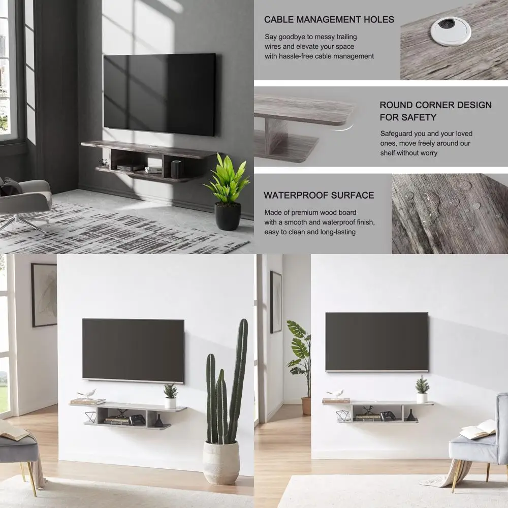 

Серая настенная подставка для телевизора с местом для хранения вещей для гостиной и спальни, компактная медиаконсоль для DVD-плеера и развлечений