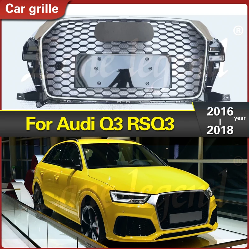 For Audi Q3 2016 2017 2018 car front bumper grille for RSQ3 Style racing grille ABS Chrome Front Radiator Mesh Grille Trim