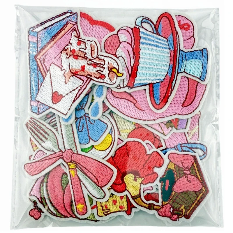 Cartoon Pink Bear Girl Princess Cherry Iron-on Sew Embroidery Badge Patches DIY T-shirt Hat Backpack Clothing Appliques Sticker