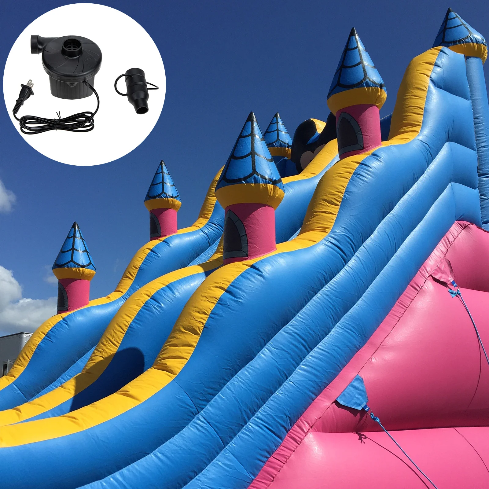 Elektryczna pompka powietrza, lekka, przenośna, dwufunkcyjna, do materacy, basenów, pontonów, kompresor, wtyczka US.