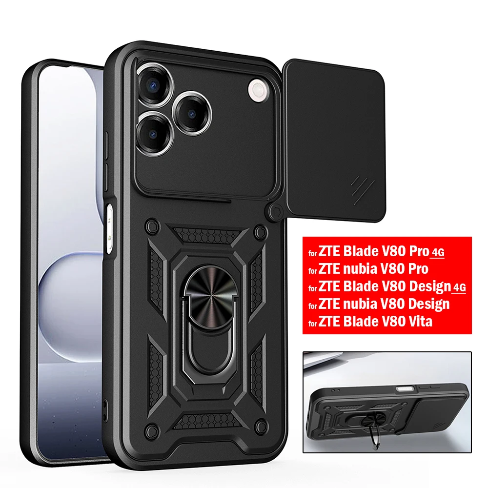 Cover for ZTE Blade V80 Pro 4G Nubia V80 Design V80 Vita Case Slide Camera Ring Kickstand Holder Full Protective Capa Funda