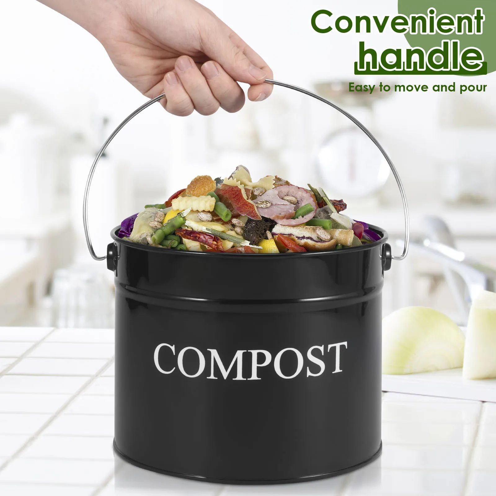  سلة مهملات المطبخ سعة 0.8 جالون، سلة مهملات سطح المكتب مع غطاء، سلة مهملات الحمام، صندوق كونترتوب، دلو نفايات داخلي لنفايات الطعام #3