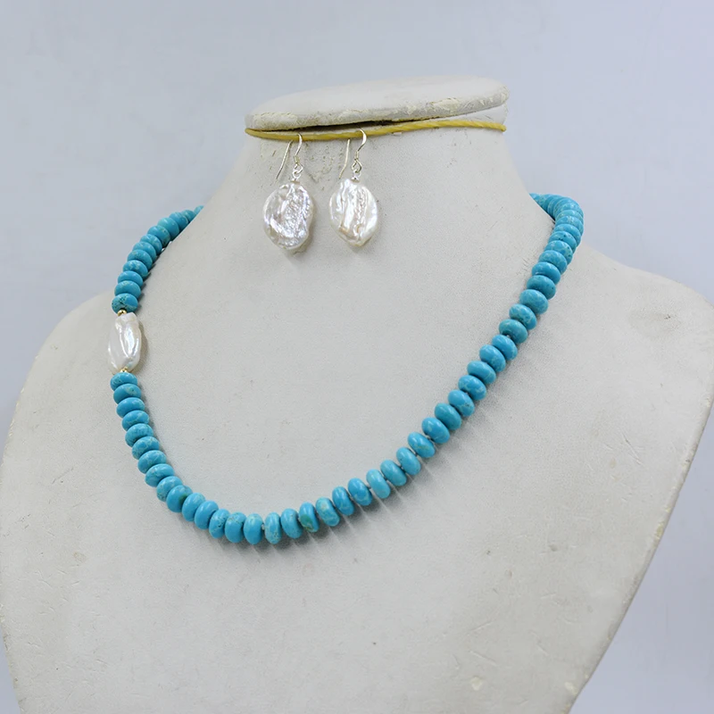 

8MM natural semi-precious stone necklace baroque pearl earrings. Classic Women Jewelry suit 18"