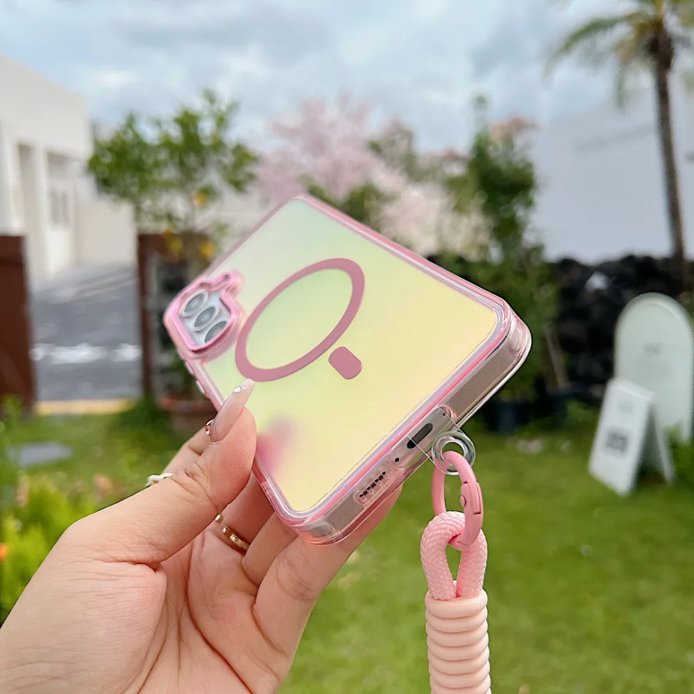 Suitable for Samsung Galaxy A53 54 55 16 26 36 56 14 13 4G 5G Magnetic Case, Laser Color Changing Frosted Strap Protective Cover