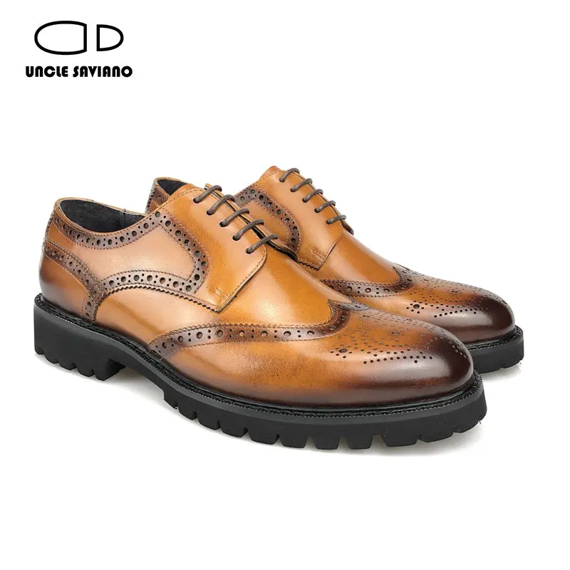 

Uncle Saviano Derby Fashion Men Brogue Shoes Luxury Wedding Best Man Shoe Genuine Leather Dress Designer Shoes for Men Original