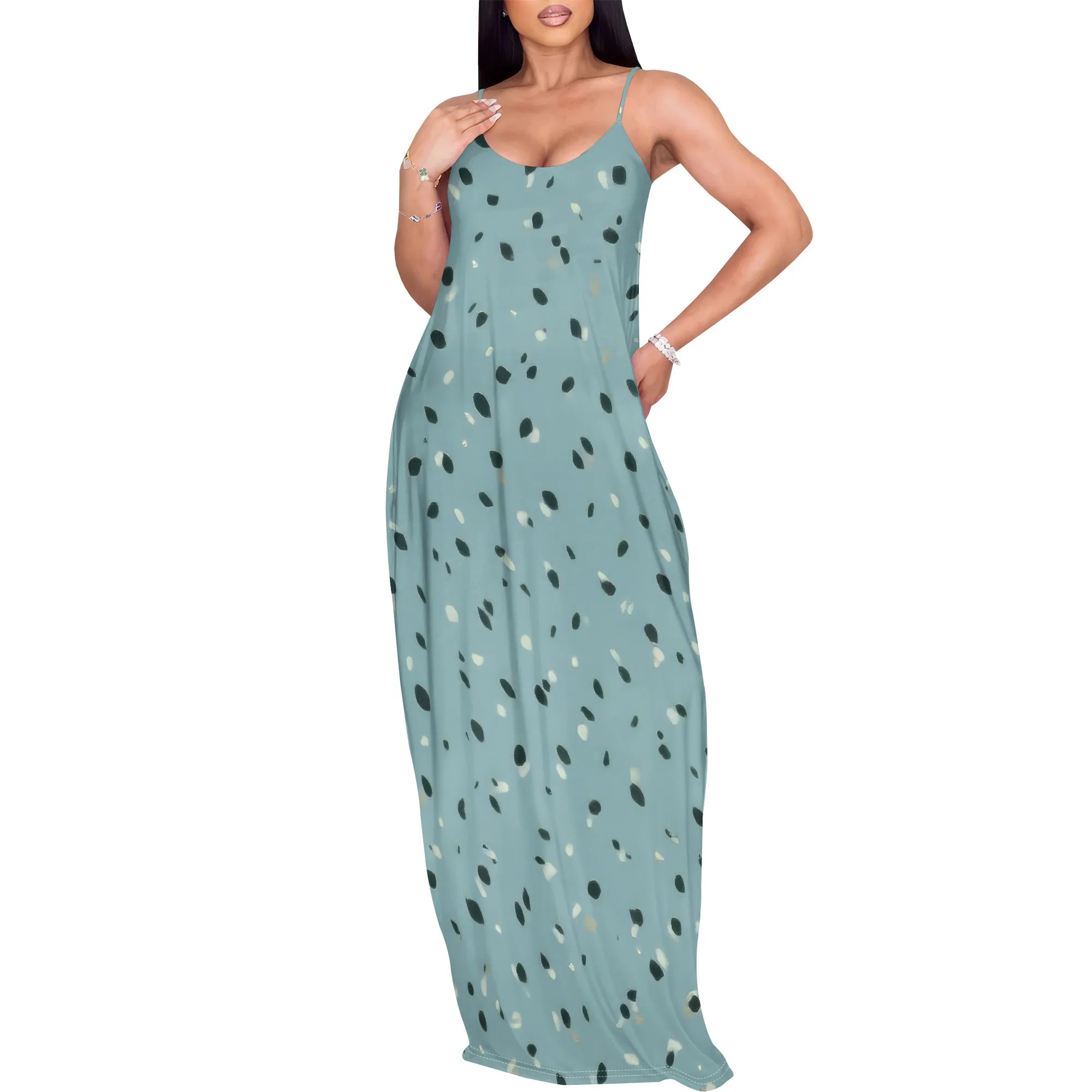 Womens Spaghetti Strap V Neck Loose Ankle Length Beach Swim Coverup Dress