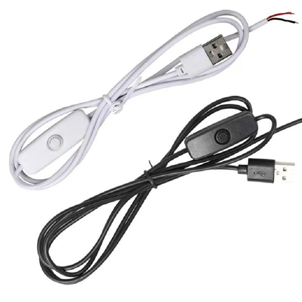 1M USB Connector Terminals Extension Cable 2pin Power Supply Adapter Wire Button Switch Electrical 5V Wire For LED Lighting DIY