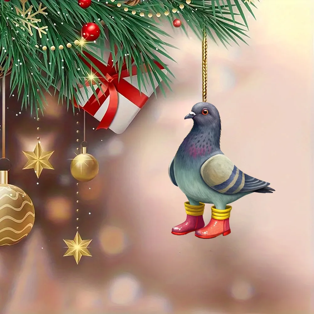 New Rain Boots Pigeon Acrylic Flat Animal Pendant Decoration Keychain Interior Rearview Mirror Keyring Jewelry Accessory Gift