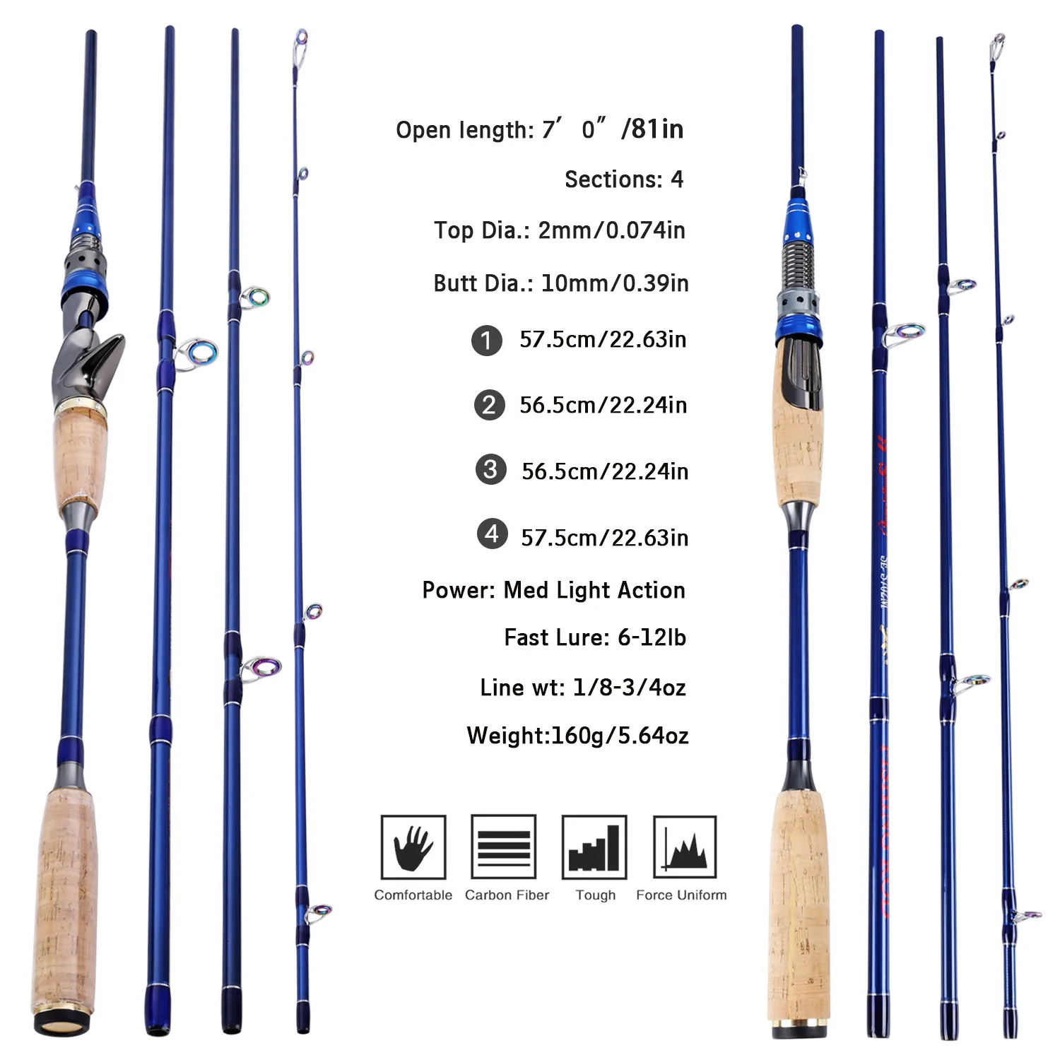 Sougayilang 4 Piece Fishing Rod ML Travel Carbon Rod Casting Spinning Fishing Pole for Freshwater Saltwater Bass Trout Fishing
